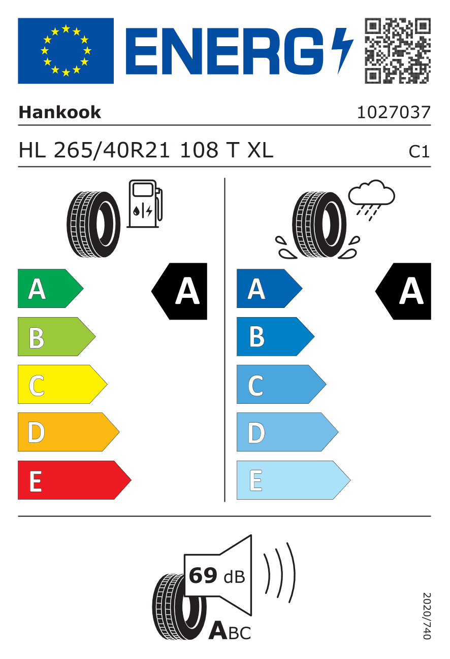 Маркировка — Hankook Ventus S1 Evo 3 EV (K127E) 265/40 R21 108T