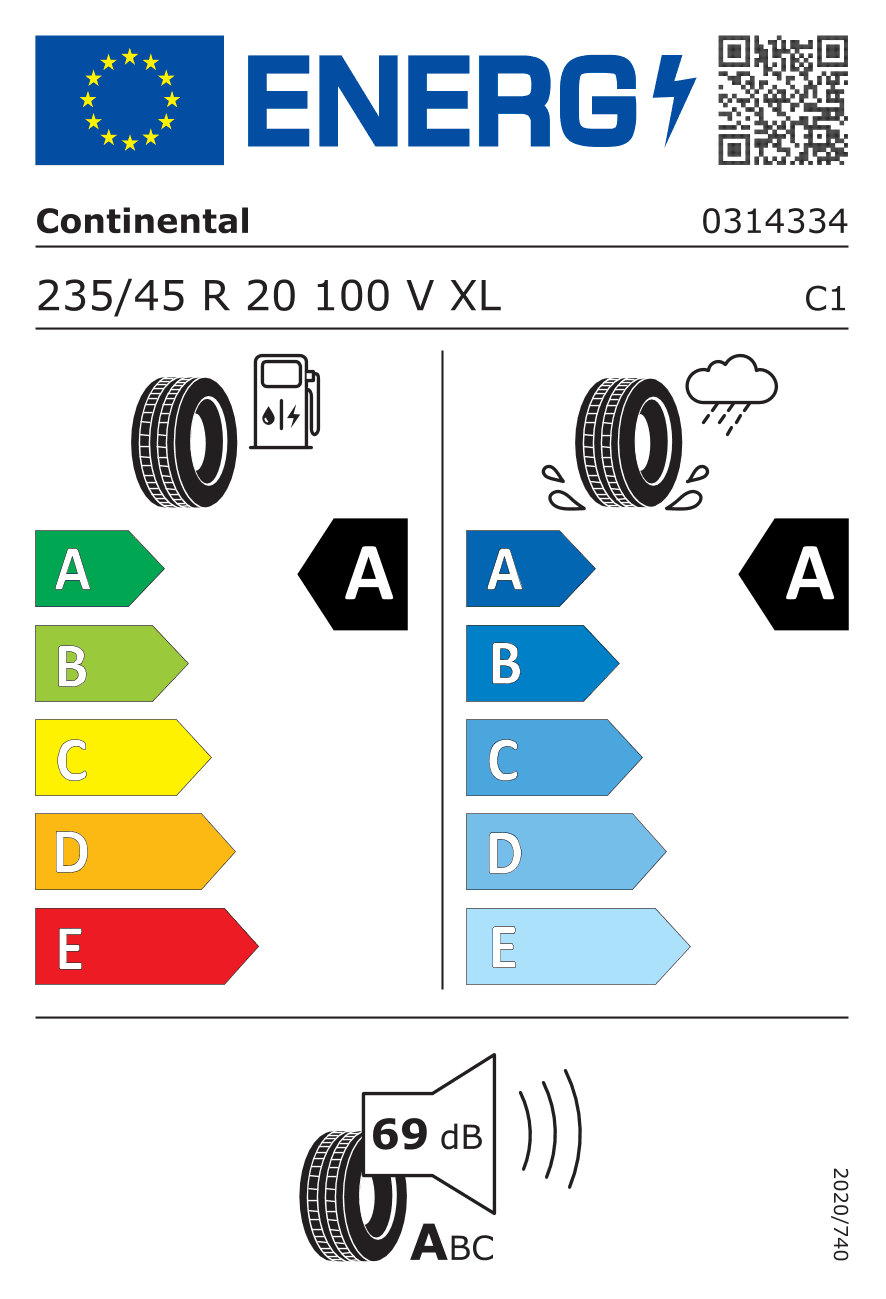 Маркировка — Continental Ultracontact Nxt 235/45 R20 100V