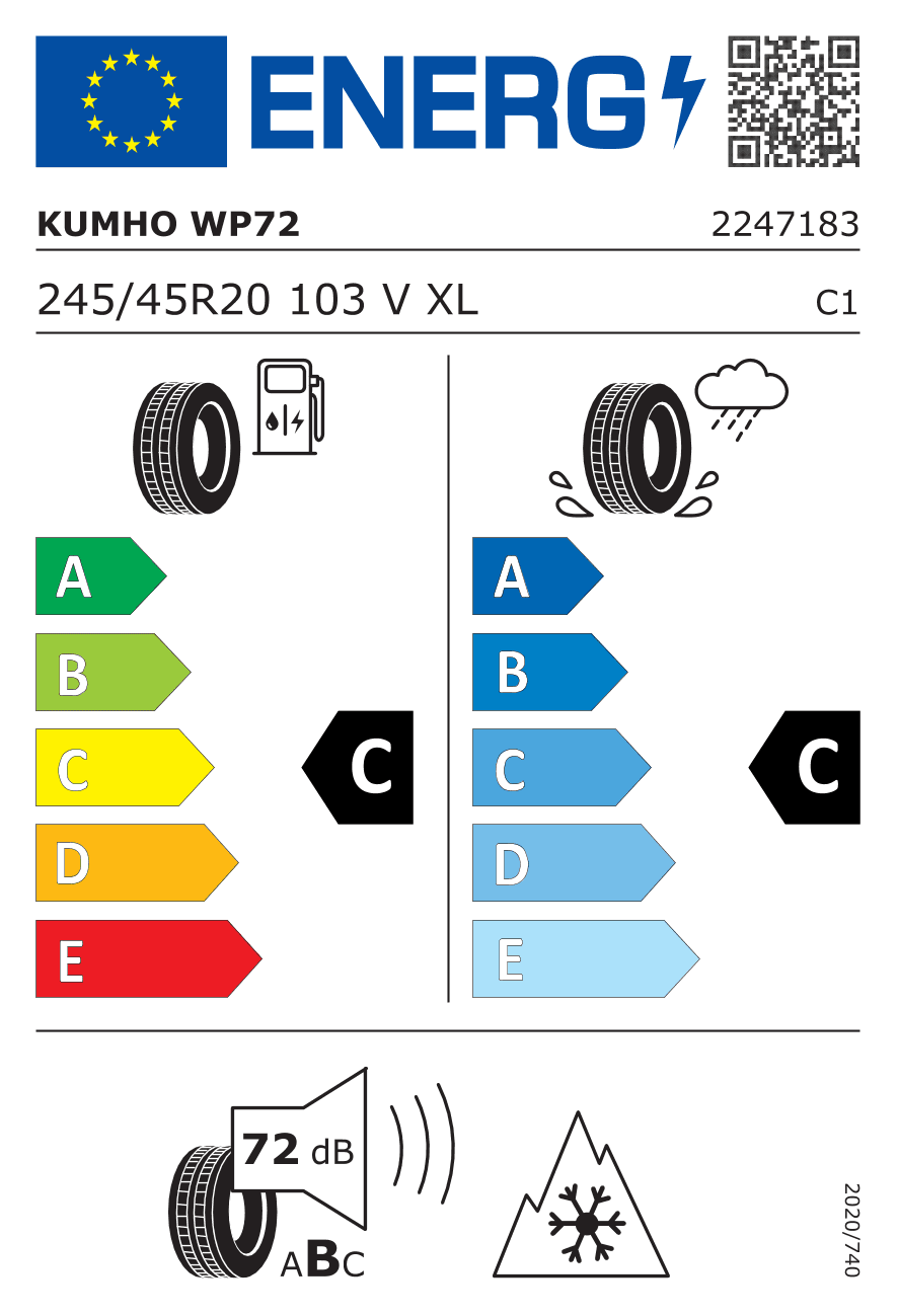 Маркировка — Kumho Wintercraft WP72 245/45 R20 103V