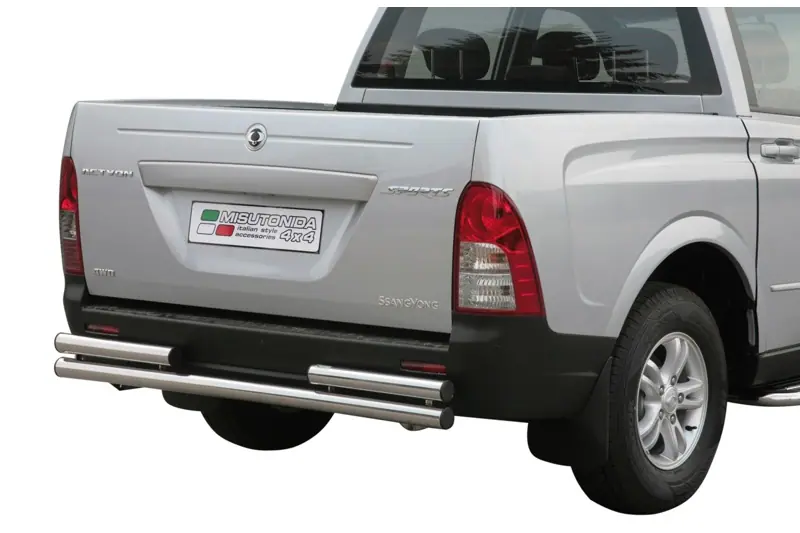 Double rear protection ø63, mirror polished — SsangYong Actyon Sports (2007–2012)