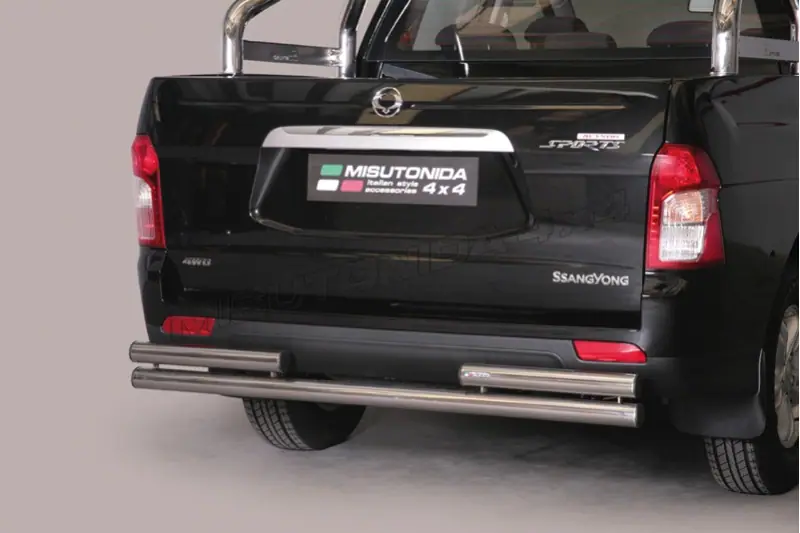 Double rear protection ø63, mirror polished — SsangYong Actyon Sports (2012–)