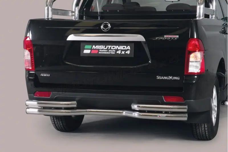 Double-bent rear protection ø76, mirror polished — SsangYong Actyon Sports (2012–)