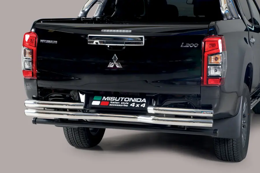 Double-bent rear protection ø63, mirror polished — Mitsubishi L200 (2015–2019)