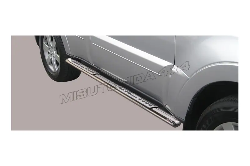 Design side steps with aluminium treads øovaal, mirror polished — Mitsubishi Pajero (2007–2014)