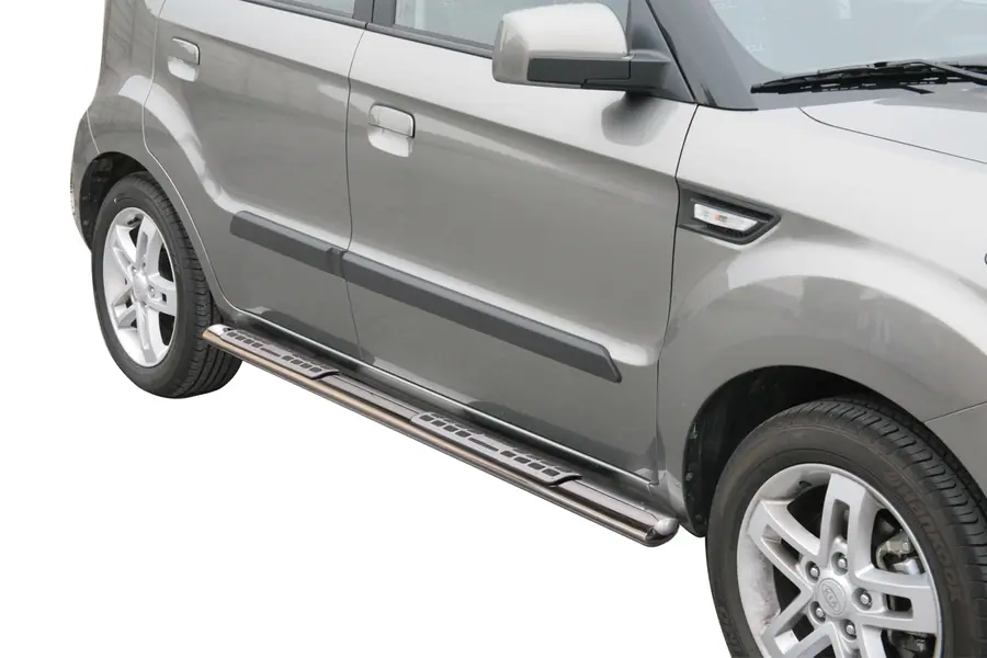 Design side steps with aluminium treads øovaal, mirror polished — Kia Soul (2009–2013)