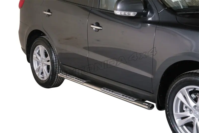 Design side steps with aluminium treads øovaal, mirror polished — Hyundai Santa Fe (2010–2012)