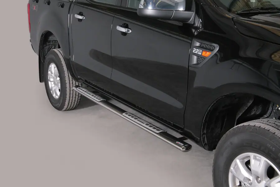 Design side steps with aluminium treads øovaal, mirror polished — Ford Ranger (2012–2016)