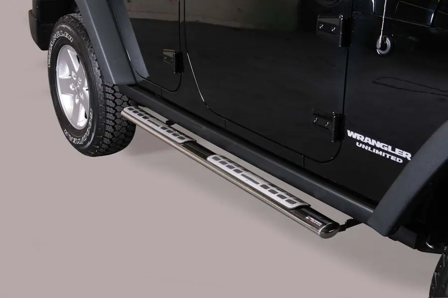 Design side steps with aluminium treads øovaal, mirror polished — Jeep Wrangler (2011–)