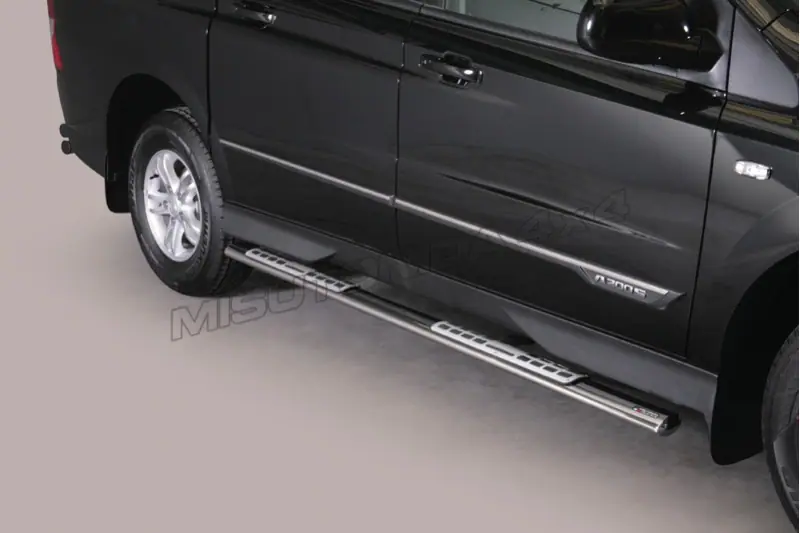 Design side steps with aluminium treads ø63, mirror polished — SsangYong Actyon Sports (2012–)