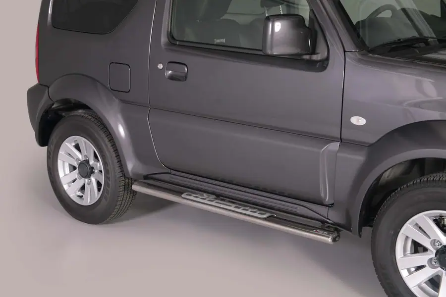 Design side steps with aluminium treads øovaal, mirror polished — Suzuki Jimny (2012–2017)