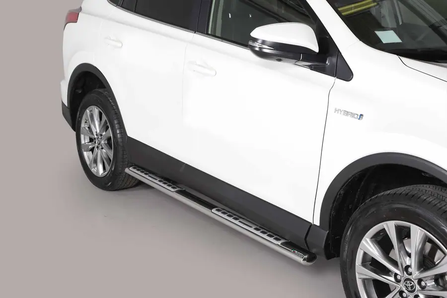 Design side steps with aluminium treads øovaal, mirror polished — Toyota RAV4 (2013–2016)