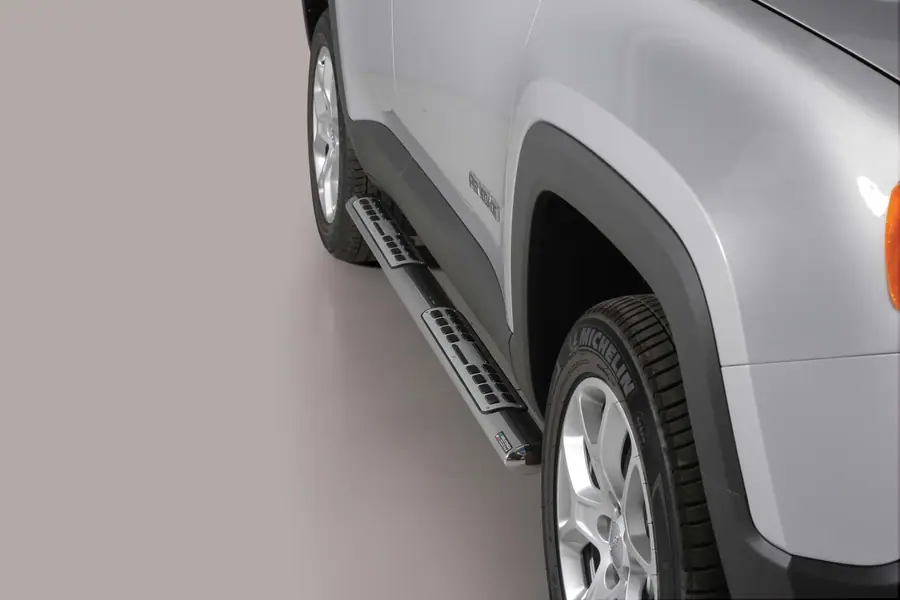 Design side steps with aluminium treads øovaal, mirror polished — Jeep Renegade (2014–2018)