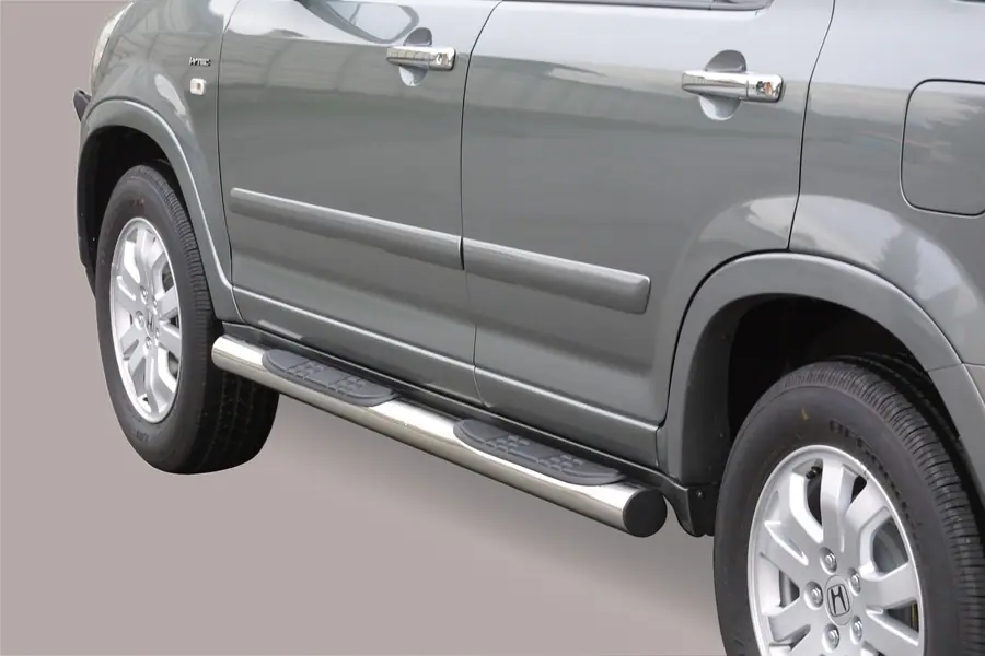 Grand Pedana side steps with plastic treads ø76, mirror polished — Honda CR-V (2005–2006)