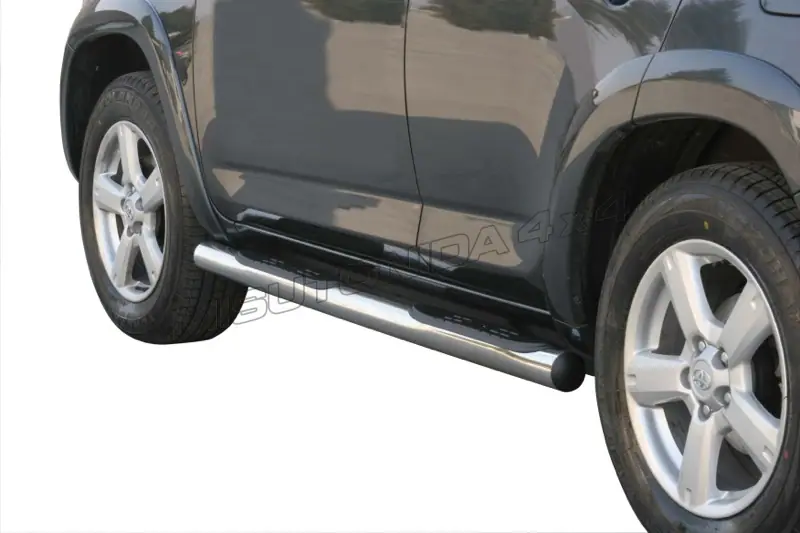 Пороги Grand Pedana с пластиковыми накладками ø76, полированная — Toyota RAV4 (2006–2010)