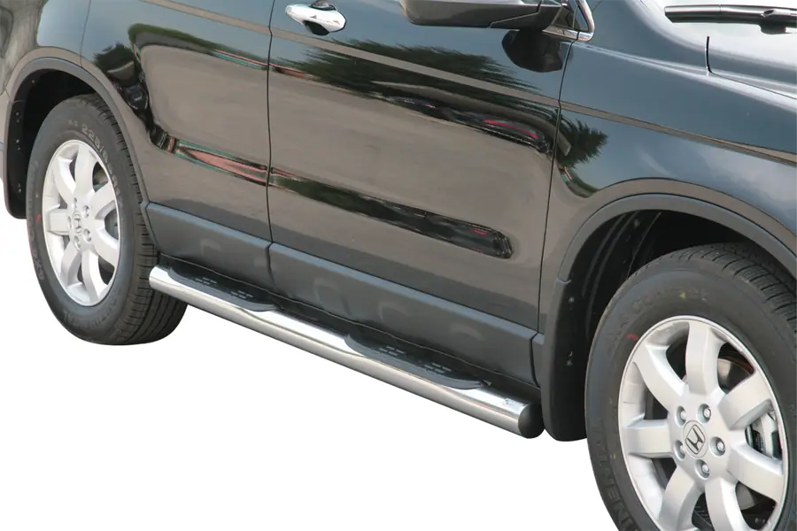 Grand Pedana side steps with plastic treads ø76, mirror polished — Honda CR-V (2007–2009)