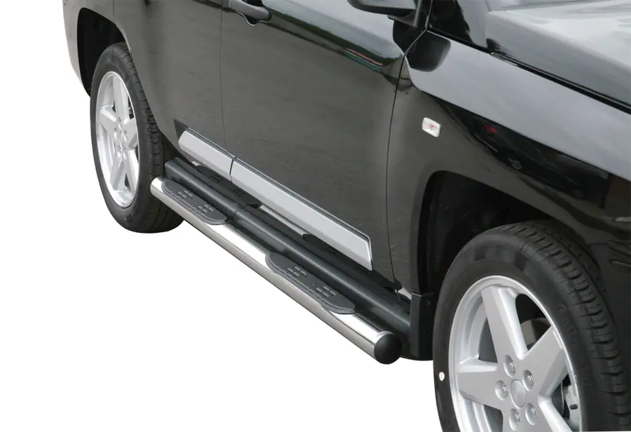 Пороги Grand Pedana с пластиковыми накладками ø76, полированная — Jeep Compass (2007–2010)