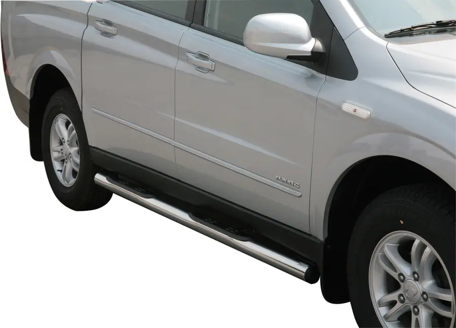 Пороги Grand Pedana с пластиковыми накладками ø76, полированная — SsangYong Actyon Sports (2007–2012)