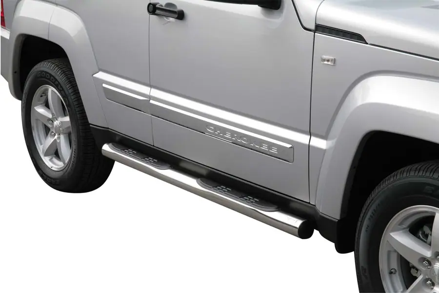Grand Pedana side steps with plastic treads ø76, mirror polished — Jeep Cherokee (2008–2013)