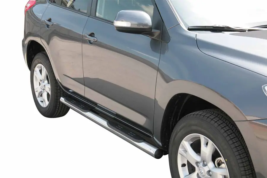 Пороги Grand Pedana с пластиковыми накладками ø76, полированная — Toyota RAV4 (2006–2010)