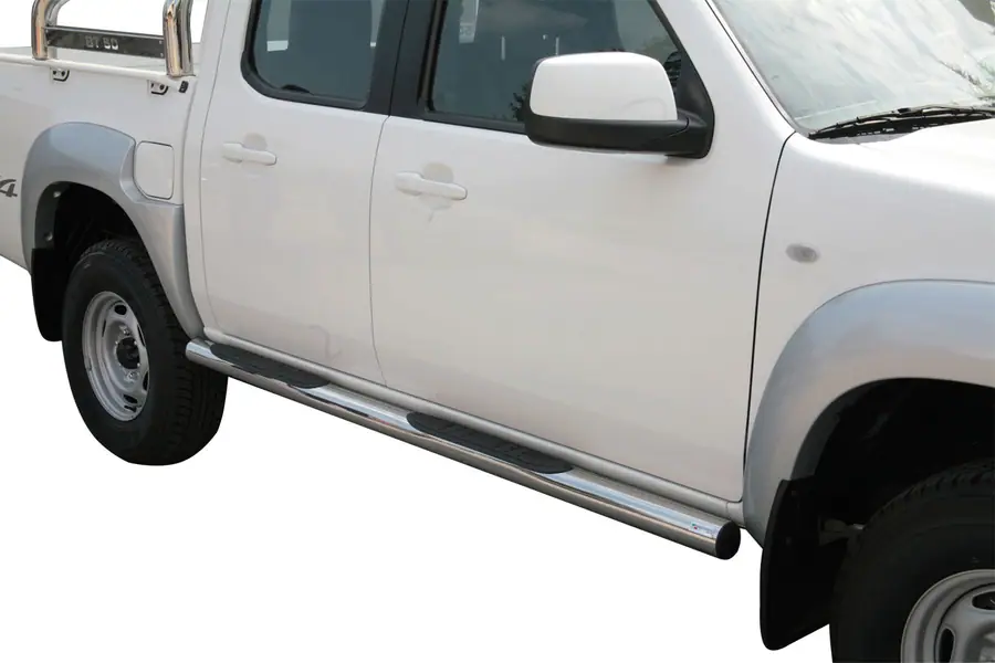 Пороги Grand Pedana с пластиковыми накладками ø76, полированная — Mazda BT-50 (2009–2012)