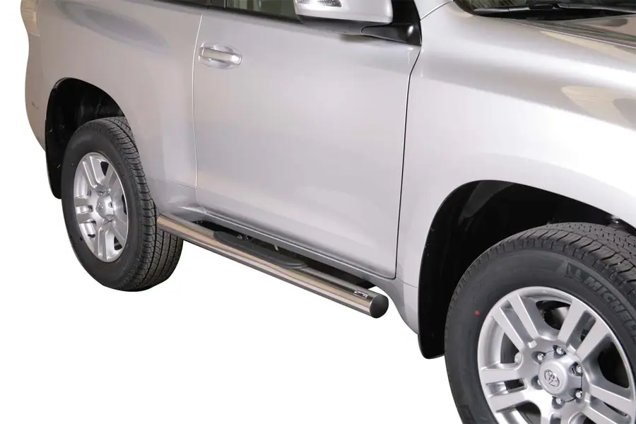 Grand Pedana side steps with plastic treads ø76, mirror polished — Toyota Land Cruiser 150 (2010–2013)