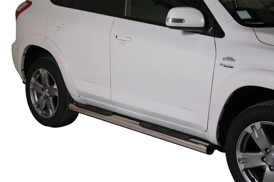 Пороги Grand Pedana с пластиковыми накладками ø76, полированная — Toyota RAV4 (2010–2013)