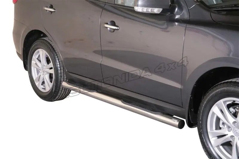 Grand Pedana side steps with plastic treads ø76, mirror polished — Hyundai Santa Fe (2010–2012)