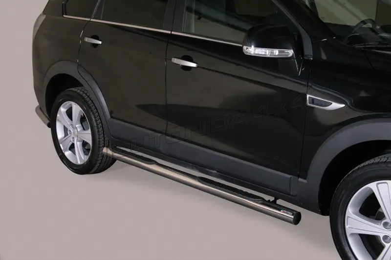 Пороги Grand Pedana с пластиковыми накладками ø76, полированная — Chevrolet Captiva (2011–)