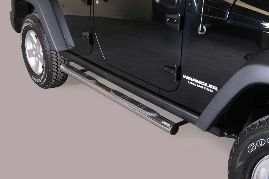 Grand Pedana side steps with plastic treads ø76, mirror polished — Jeep Wrangler (2011–)