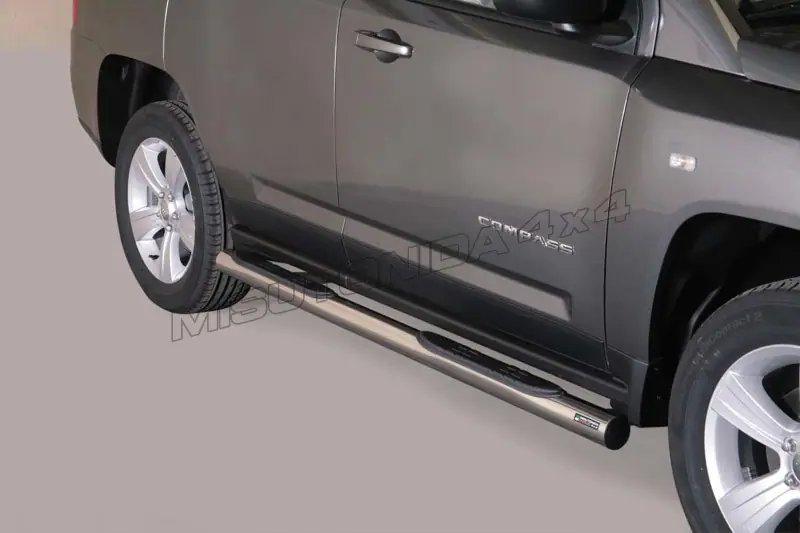 Grand Pedana side steps with plastic treads ø76, mirror polished — Jeep Compass (2011–2016)
