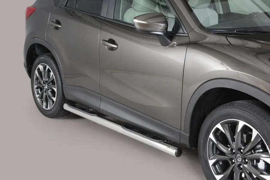Grand Pedana side steps with plastic treads ø76, mirror polished — Mazda CX-5 (2015–2016)