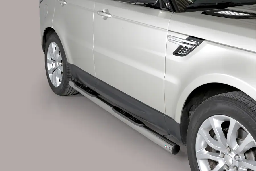 Пороги Grand Pedana с пластиковыми накладками ø76, полированная — Land Rover Range Rover Sport (2014–2017)