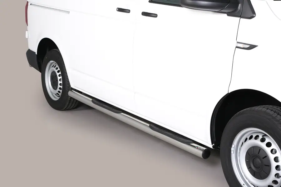 Grand Pedana side steps with plastic treads ø76, mirror polished — Volkswagen T6.1 (2019–)