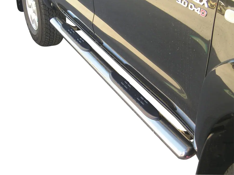 Овальные пороги Grand Pedana с пластиковыми накладками øovaal, полированная — Toyota Hilux (2005–2011)