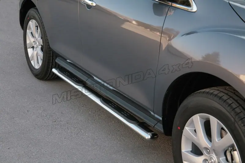 Овальные пороги Grand Pedana с пластиковыми накладками øovaal, полированная — Mazda CX-7 (2008–2010)