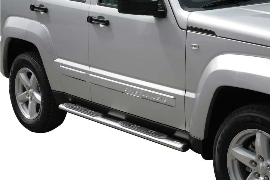 Oval Grand Pedana side steps with plastic treads øovaal, mirror polished — Jeep Cherokee (2008–2013)