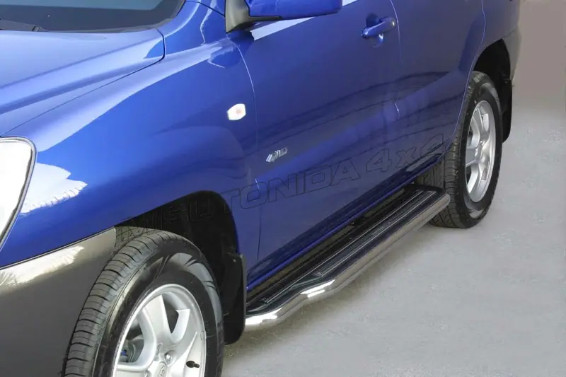 Long side steps ø50, mirror polished — Kia Sportage (2004–2008)