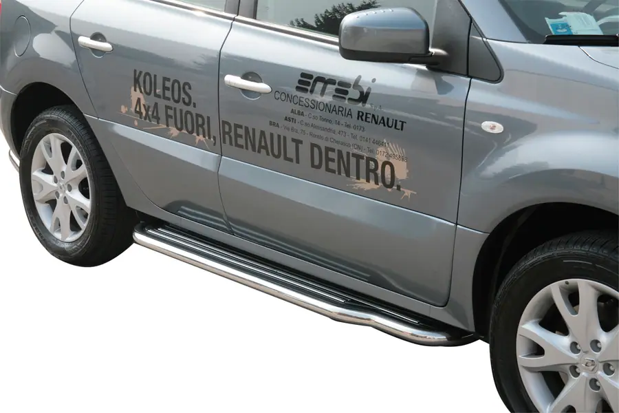 Long side steps ø50, mirror polished — Renault Koleos (2008–2011)