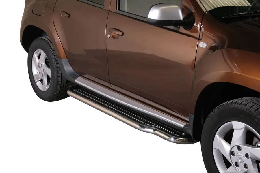Long side steps ø50, mirror polished — Dacia Duster (2010–2017)