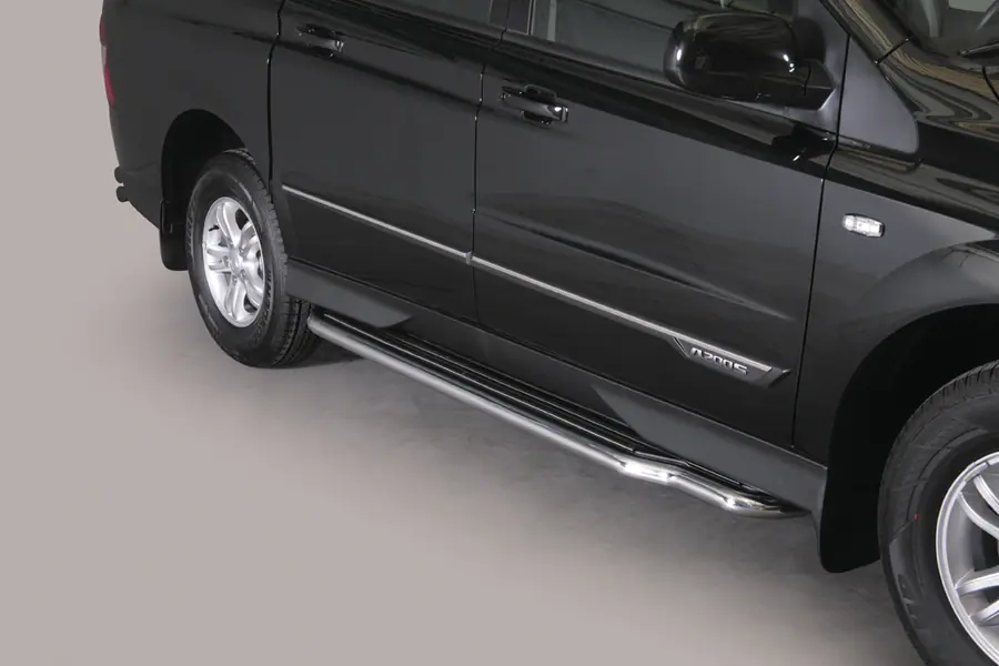 Extra-long side steps ø76, mirror polished — SsangYong Actyon Sports (2012–)