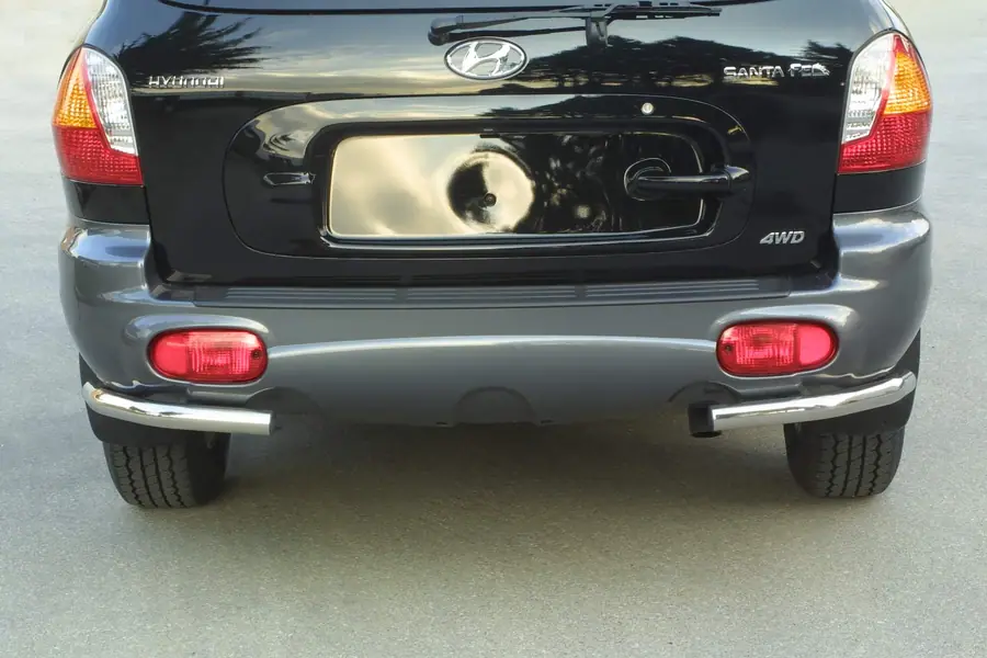 Angular rear protections ø50, mirror polished — Hyundai Santa Fe (2000–2005)