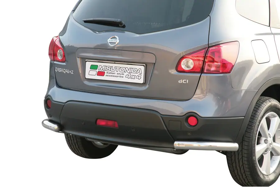 Angular rear protections with welded caps ø63, mirror polished — Nissan Qashqai +2 (2008–)