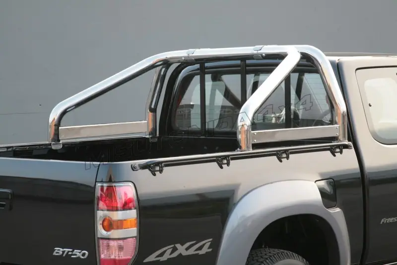 Roll bar for tonneau cover, 2 tubes, engraved ø76, mirror polished — Mazda BT-50 (2007–2009)