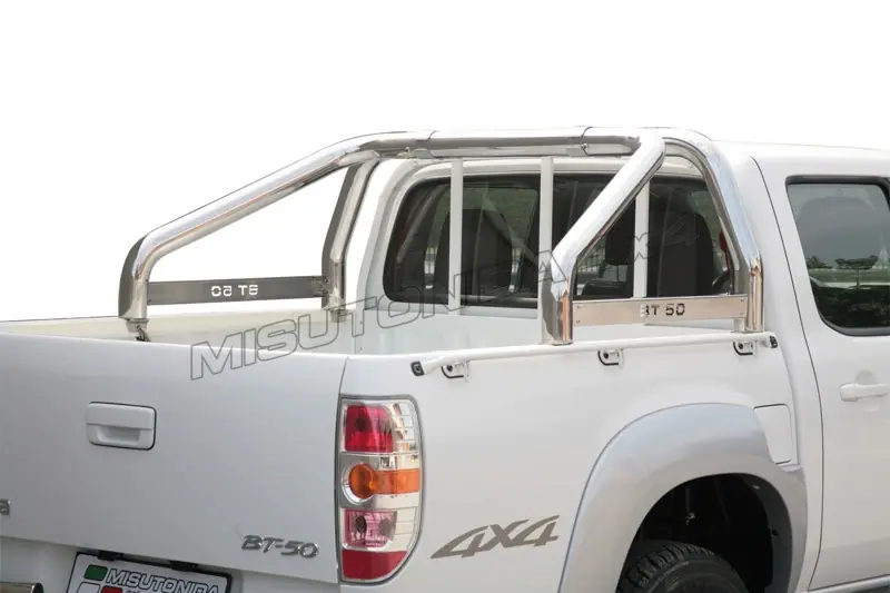 Дуга на крышку кузова, 2 трубы, с гравировкой ø76, полированная — Mazda BT-50 (2009–2012)