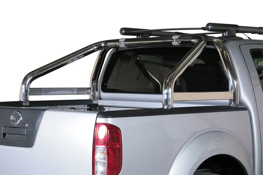 Roll bar for tonneau cover, 2 tubes, engraved ø76, mirror polished — Nissan Navara (2010–2015)