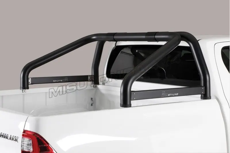Roll bar kastikattele, 2 toru, graveeringuga ø76, must — Toyota Hilux (2015–)