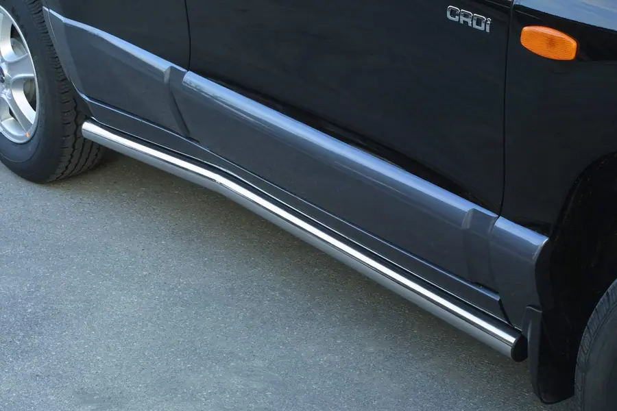 Side bars ø63, mirror polished — Hyundai Santa Fe (2000–2005)