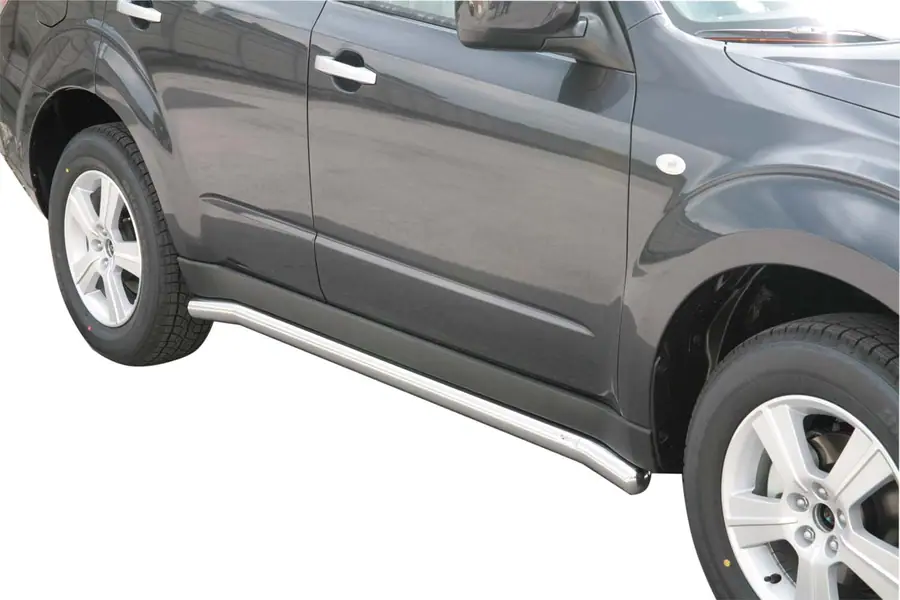 Side bars with welded caps ø63, mirror polished — Subaru Forester (2008–2012)