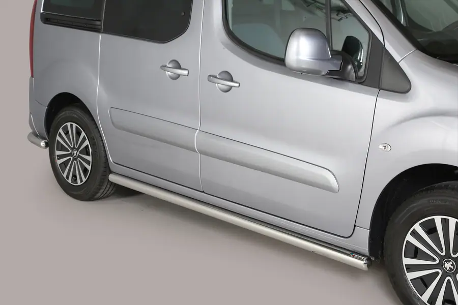 Side bars with welded caps ø63, mirror polished — Peugeot Partner (2008–2015)