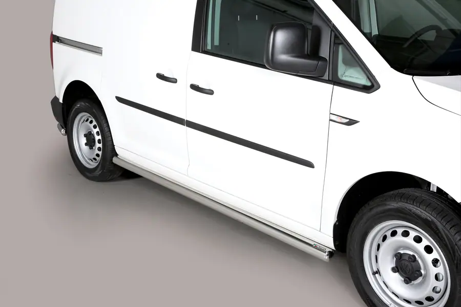 Side bars with welded caps ø63, mirror polished — Volkswagen Caddy (2010–2015)